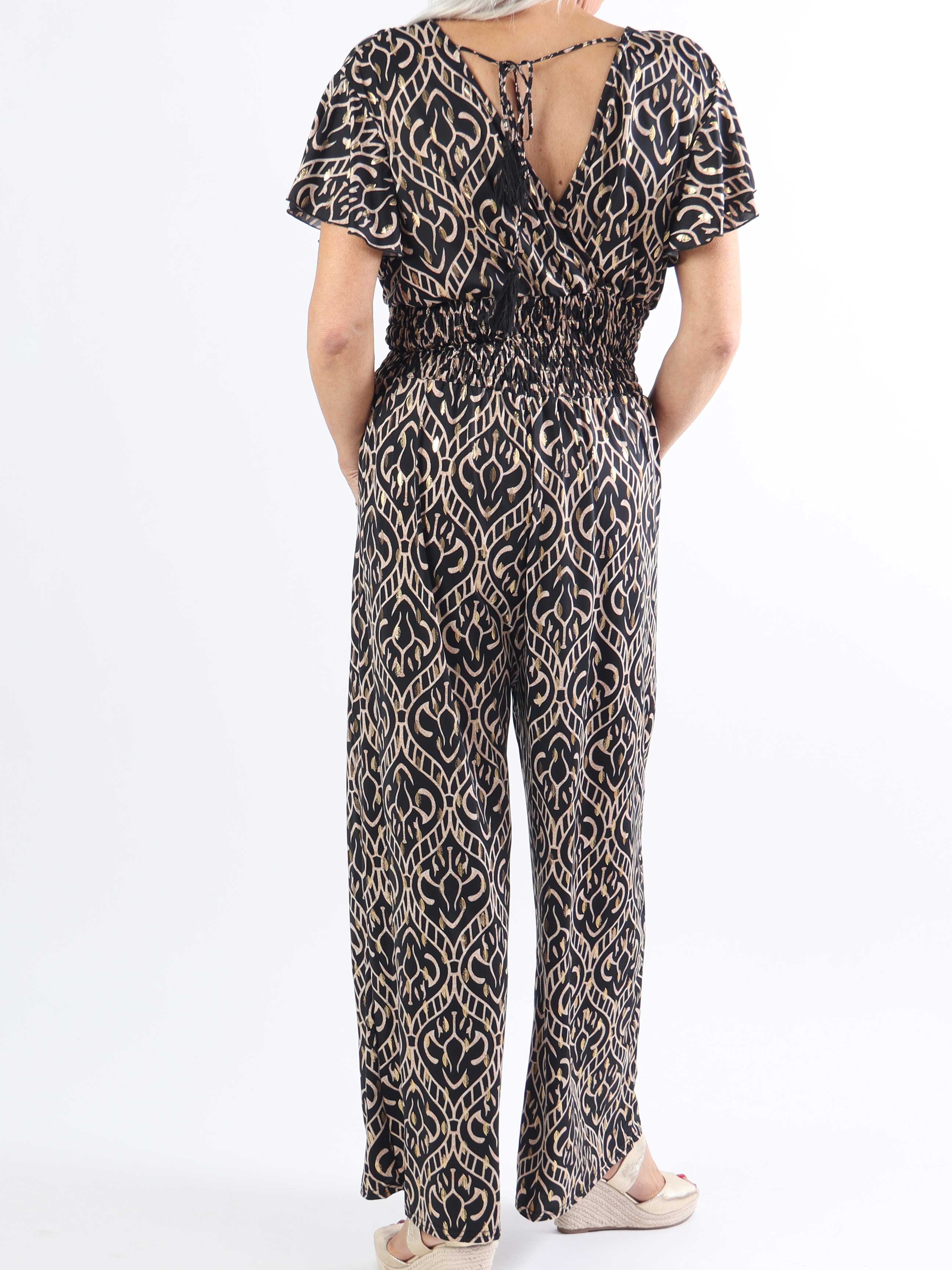 Pams Boho Jumpsuit O/B - Mønstret elastisk plus size buksedragt
